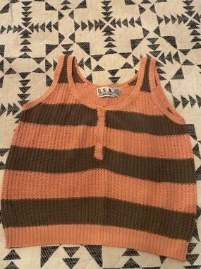 Classic Striped Knit Tank in Peach and Brown